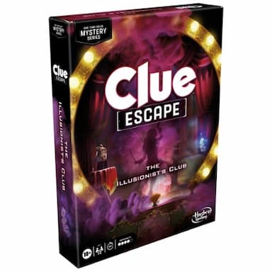 Brætspillet Cluedo Flugt: Mysteriet i Illusionistklubben, escape room-spil, der kan løses én gang, mysteriespil, fra 10 år