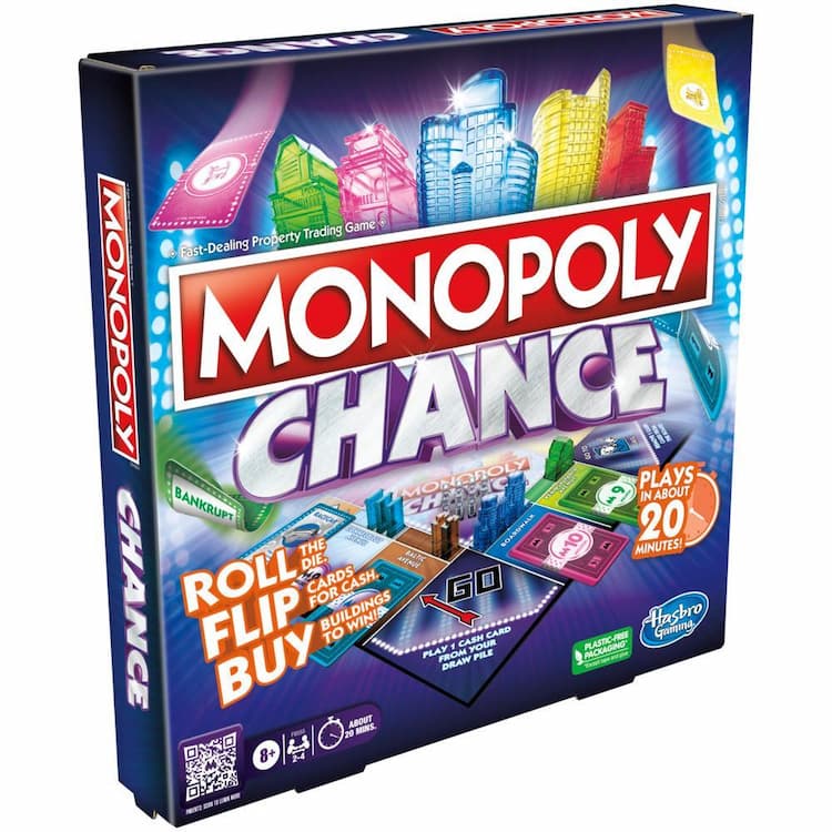 Monopoly Chance, jeu de plateau Monopoly rapide, environ 20 min., à partir de 8 ans