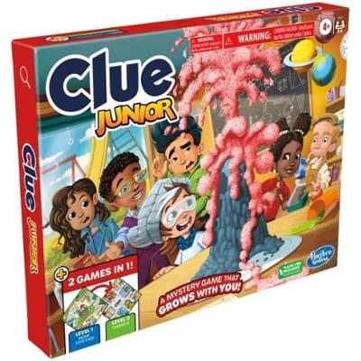 Clue Junior, plateau de jeu réversible, 2 jeux de plateau en 1, jeu d'enquête Clue, dès 4 ans