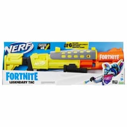 Nerf Fortnite Legendary TAC Blaster, Yellow Glow Wrap Design, 6-Dart Mega Drum, 6 Nerf AccuStrike Mega Darts
