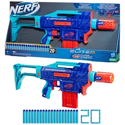 Nerf Elite 2.0 Stormcharge Motorized Blaster, 20 Nerf Elite Darts, 10-Dart Clip, Stock, Barrel
