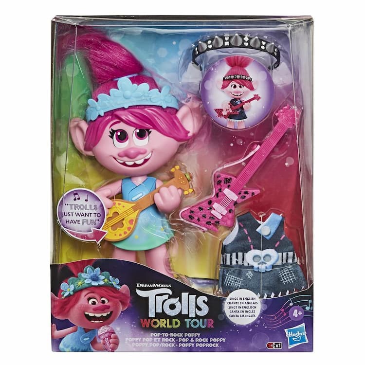 DreamWorks Trolls World Tour Pop-to-Rock Poppy Singing Doll with 2 Different Looks and Sounds 