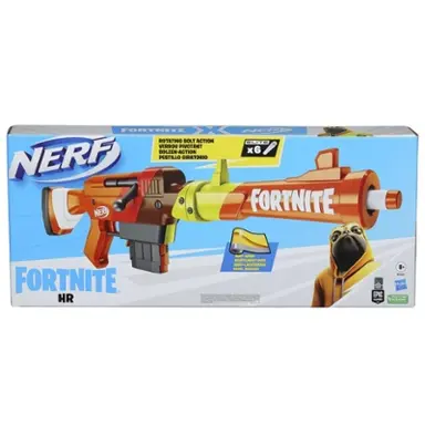 Nerf Fortnite HR Dart Blaster, Ruff Wrap Design, 6-Dart Elite Clip, 6 Nerf Elite Darts, Rotating Bolt, Detachable Barrel