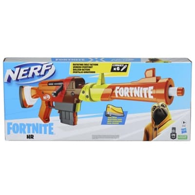 Nerf Fortnite HR Dart Blaster, Ruff Wrap Design, 6-Dart Elite Clip, 6 Nerf Elite Darts, Rotating Bolt, Detachable Barrel