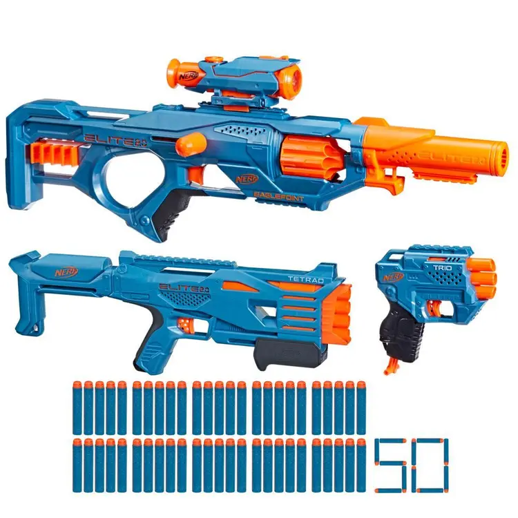 Nerf Elite 2.0 Ultimate Blaster Pack, 3 Nerf Dart Blasters, 50 Nerf Elite Darts, Fun and Easy To Load and Fire