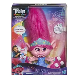 DreamWorks Trolls World Tour Dancing Hair Poppy Interactive Talking Singing Doll with Moving Hair Toy, Kids 4 and Up