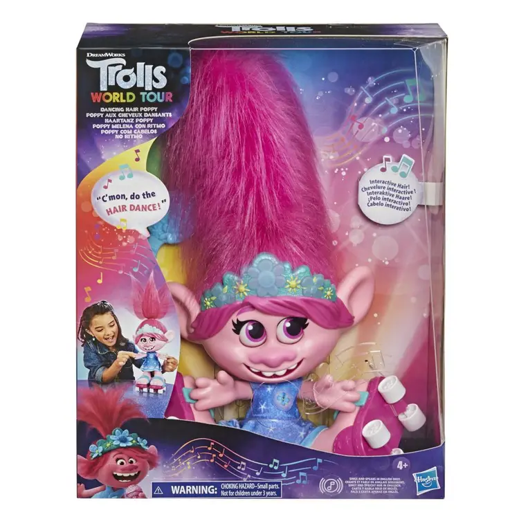 DreamWorks Trolls World Tour Dancing Hair Poppy Interactive Talking Singing Doll with Moving Hair Toy, Kids 4 and Up