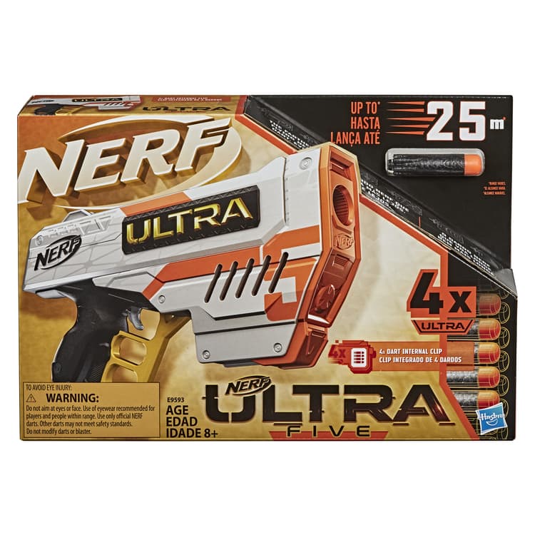 Nerf Ultra Five Blaster -- 4-Dart Internal Clip, 4 Nerf Ultra Darts, Dart Storage, Compatible Only with Nerf Ultra Darts