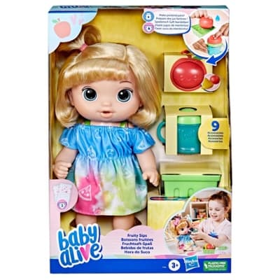 Baby Alive Fruity Sips Doll, Apple, Pretend Juicer Baby Doll Set, Kids 3 and Up, Blonde Hair