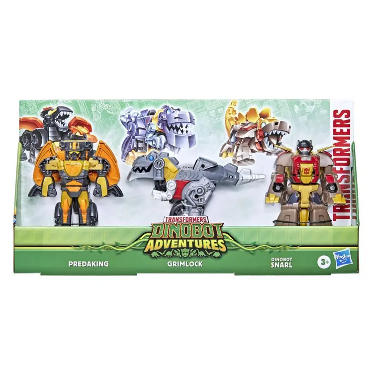 Transformers Dinobot Adventures Dinobot Squad Grimlock, Dinobot Snarl, and Predaking 3-Pack, 4.5-Inch Toys, Age 3 and Up