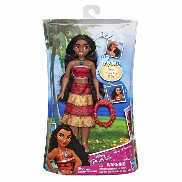 Disney Princess Musical Moana Fashion Doll with Shell Necklace, Sings "How Far I'll Go," Toy for 3 Year Olds and Up