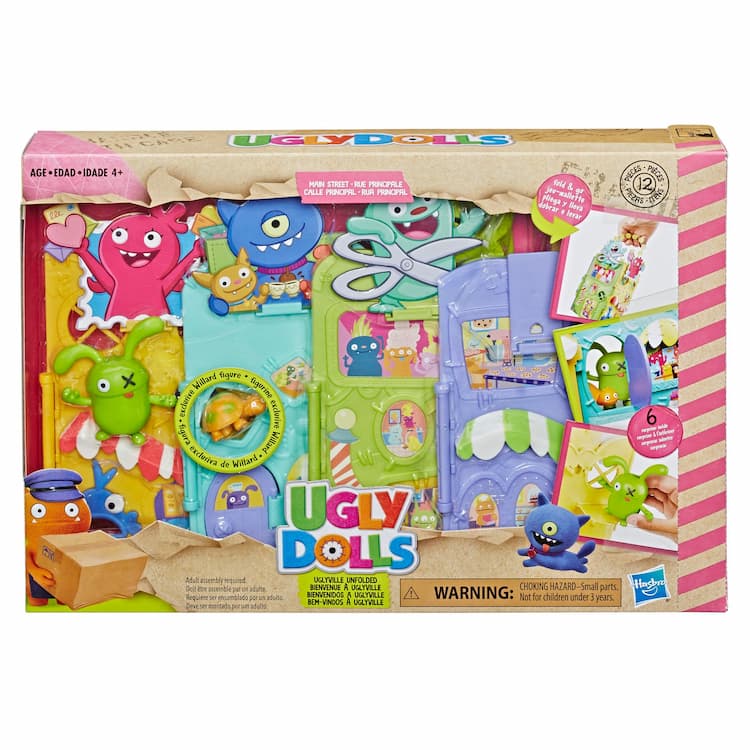 UglyDolls Uglyville Unfolded Main Street Playset and Portable Tote, 3 Figures and Accessories