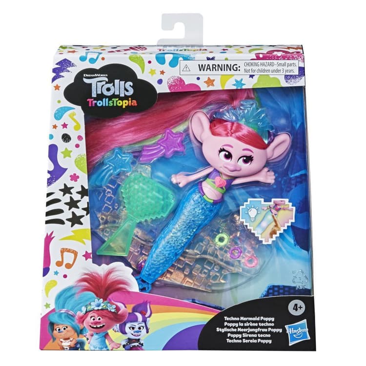 DreamWorks TrollsTopia Techno Mermaid Poppy Doll, Lights Up In or Out of Water, Toy for Kids 4 Years Old and Up