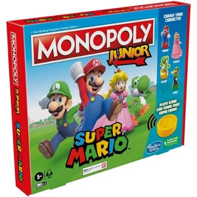 Monopoly Junior Super Mario Edition Board Game, Ages 5+, Explore the Mushroom Kingdom as Mario, Peach, Yoshi, or Luigi