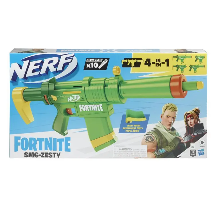 Nerf Fortnite SMG-Zesty Elite Dart Blaster -- Removable Stock, Barrel and 10-Dart Clip, 10 Nerf Elite Darts