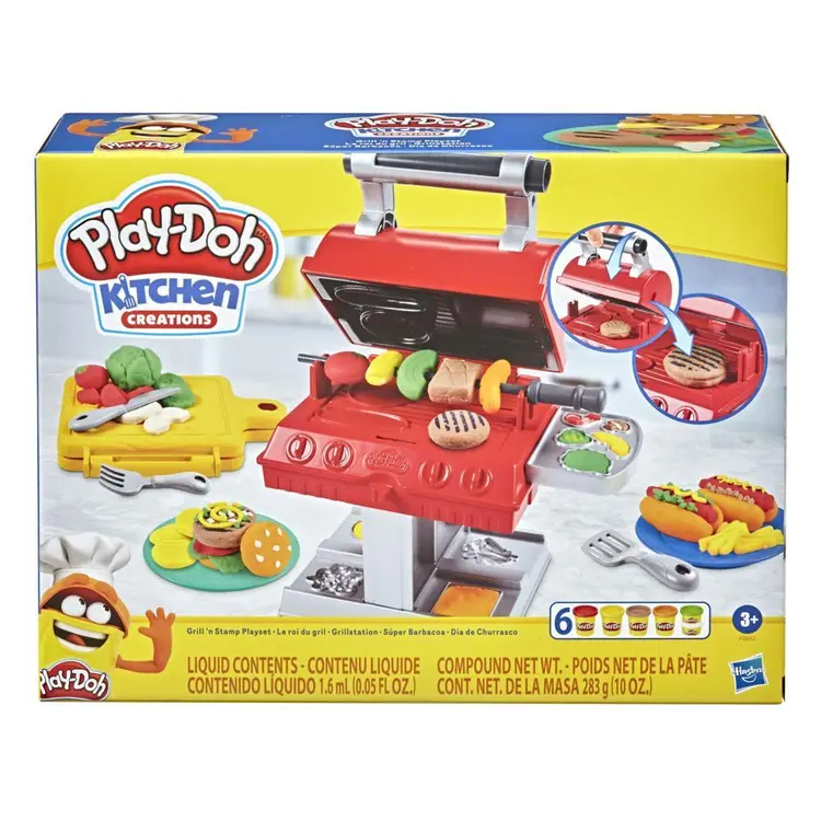 Play-Doh Kitchen Creations Grill 'n Stamp Playset for Kids 3 Years and Up with 6 Non-Toxic Colors