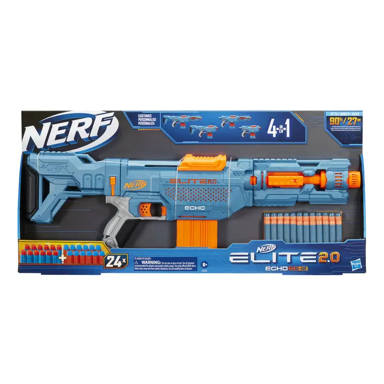 Nerf Elite 2.0 Echo CS-10 Blaster, 24 Nerf Darts, 10-Dart Clip, Removable Stock and Barrel Extension, 4 Tactical Rails