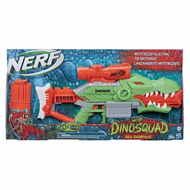 Nerf DinoSquad Rex-Rampage Motorized Dart Blaster, 10-Dart Clip, 20 Nerf Darts, 10-Dart Storage- T-Rex Dinosaur Design