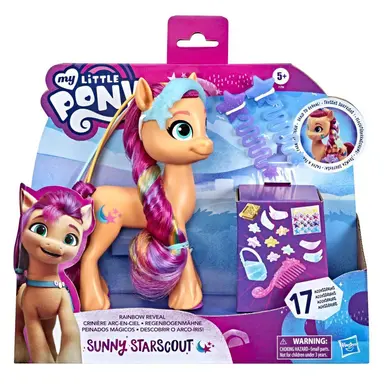 My Little Pony: A New Generation Rainbow Reveal Sunny Starscout - 6-Inch Orange Pony Toy with Rainbow Braid, 17 Accessories