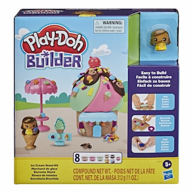 Play-Doh Builder Ice Cream Stand Toy Building Kit for Kids 5 Years and Up with 8 Cans of Non-Toxic Modeling Compound
