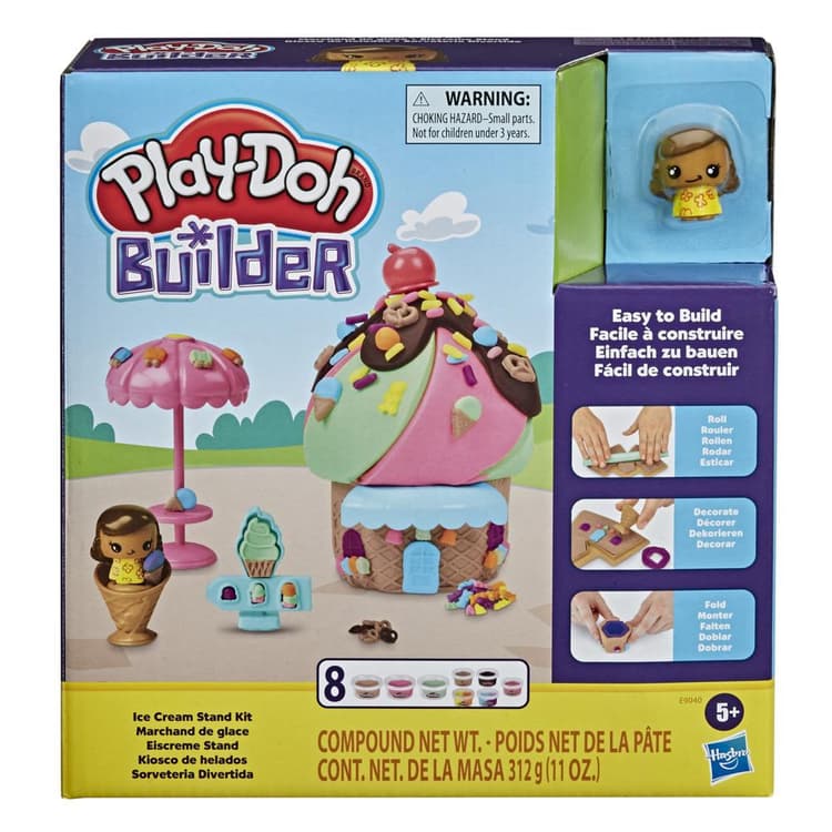 Play-Doh Builder Ice Cream Stand Toy Building Kit for Kids 5 Years and Up with 8 Cans of Non-Toxic Modeling Compound