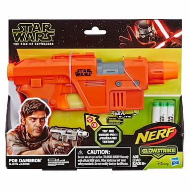 Star Wars Nerf Poe Dameron Blaster -- Lights and Sounds, GlowStrike Technology, 3 Official Nerf GlowStrike Darts