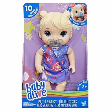 Baby Alive Baby Lil Sounds: Interactive Baby Doll for Girls and Boys Ages 3 and Up, Makes 10 Sound Effects, including Giggles, Cries, Baby Doll with Pacifier