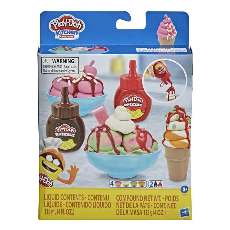 Play-Doh Kitchen Creations Double Drizzle Ice Cream Playset with 2 Play-Doh Drizzle Colors and 4 Classic Cans, Non-Toxic