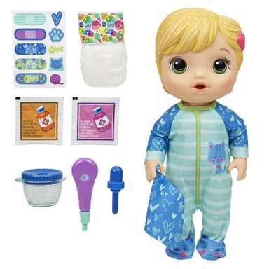 Baby Alive Mix My Medicine Baby Doll, Kitty-Cat Pajamas, Drinks and Wets, Doctor Accessories, Toy for Kids Ages 3 and Up