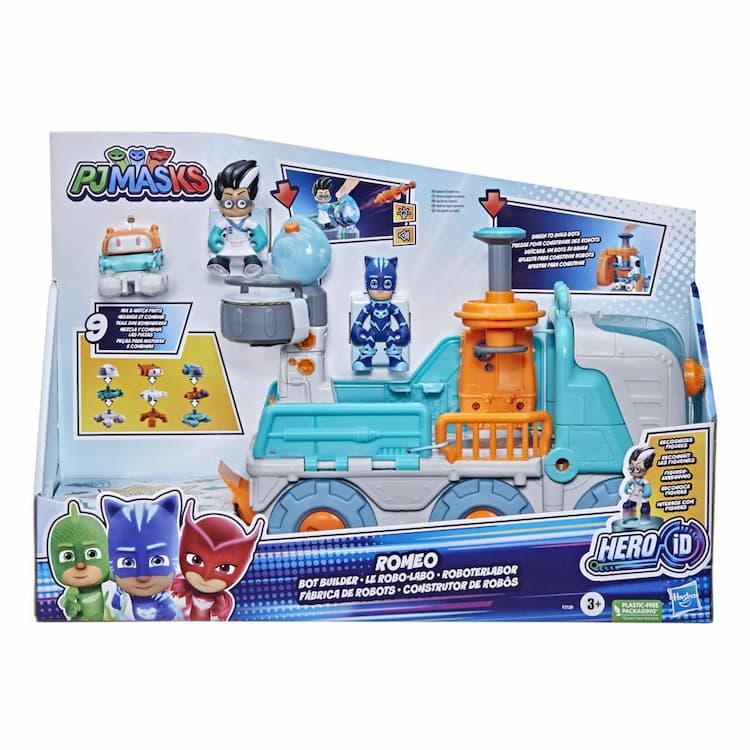 PJ Masks Romeo Bot Builder Preschool Toy, 2-in-1 Romeo Vehicle and Robot Factory Playset for Kids Ages 3 and Up