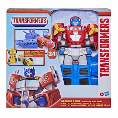 Transformers Toys Optimus Prime Jumbo Jet Wing Racer Playset with 4.5-inch Bumblebee Figure, Ages 3 and Up, 15-inch