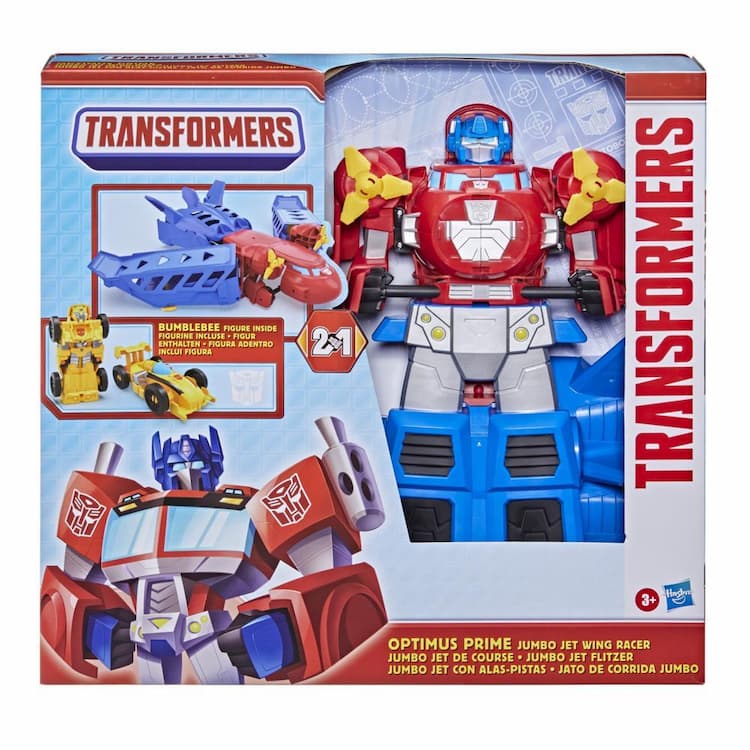 Transformers Toys Optimus Prime Jumbo Jet Wing Racer Playset with 4.5-inch Bumblebee Figure, Ages 3 and Up, 15-inch