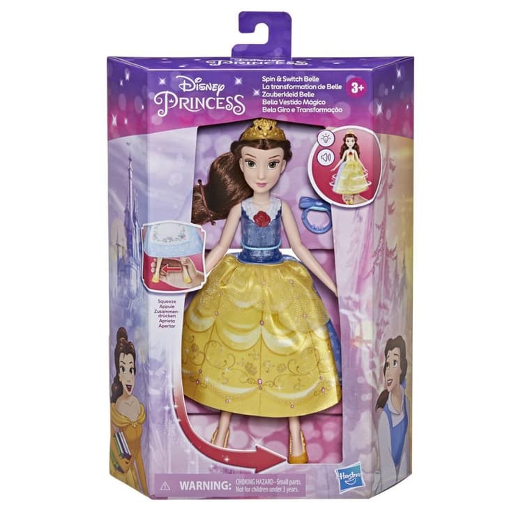 Disney Princess Spin and Switch Belle, Quick Change Fashion Doll, Toy for Girls 3 Years and Up