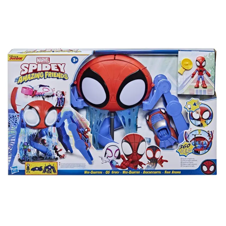 Marvel Spidey and His Amazing Friends Web-Quarters Playset With Lights, Sounds, Spidey and Vehicle, For Kids Ages 3 and Up