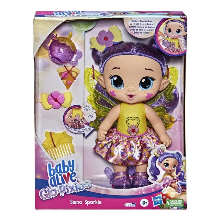 Baby Alive GloPixies Doll, Siena Sparkle, Glowing Pixie Toy for Kids Ages 3 and Up, Interactive 10.5-inch Doll