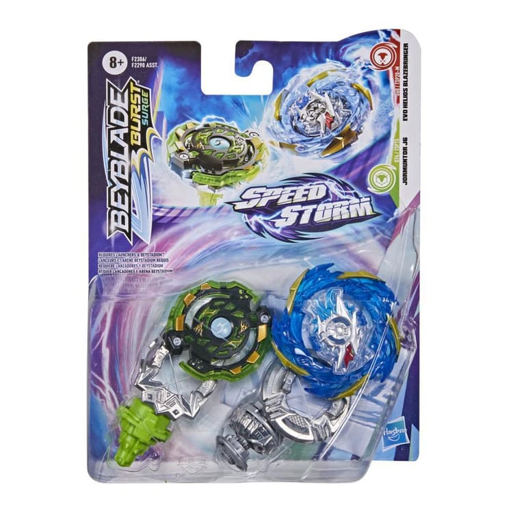 Beyblade Burst Surge Speedstorm Evo Helios Blazebringer and Jormuntor J6 Spinning Top Dual Pack -- Battling Game Top Toy