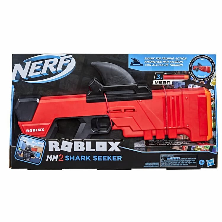 Nerf Roblox MM2: Shark Seeker Dart Blaster, 3 Nerf Mega Darts, Code To Unlock In-Game Virtual Item