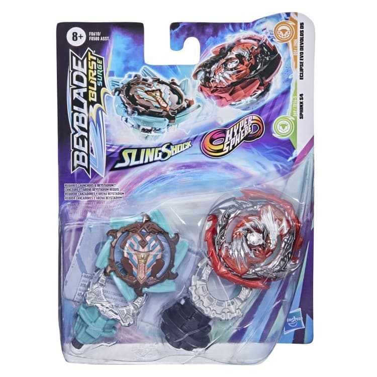 Beyblade Burst Surge Dual Collection Pack Hypersphere Eclipse Evo Devolos D5 and Slingshock Sphinx S4 Battling Game Tops