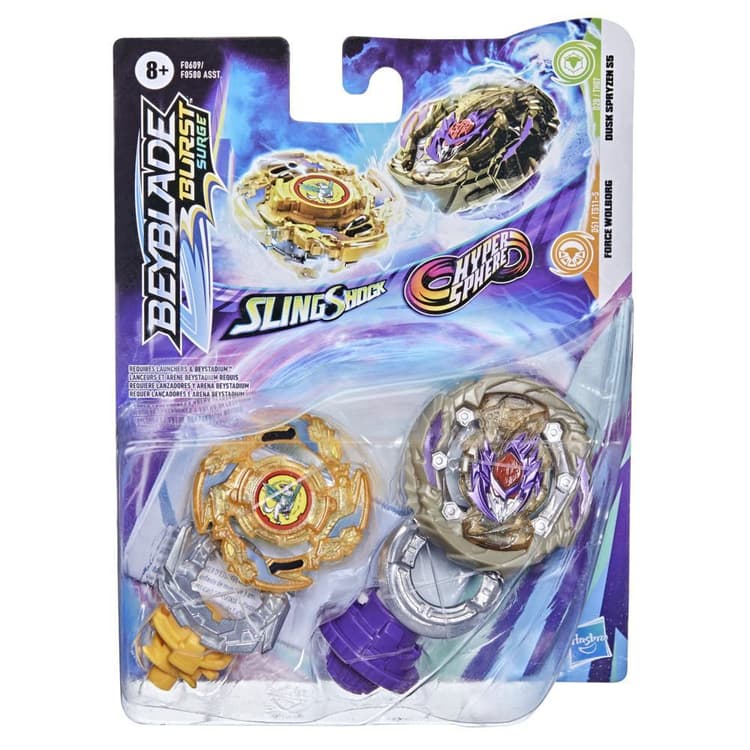 Beyblade Burst Surge Dual Collection Pack Hypersphere Dusk Spryzen S5 and Slingshock Force Wolborg Battling Game Top Toys