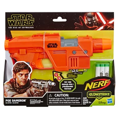 Star Wars Nerf Poe Dameron Blaster -- Lights and Sounds, GlowStrike Technology, 3 Official Nerf GlowStrike Darts