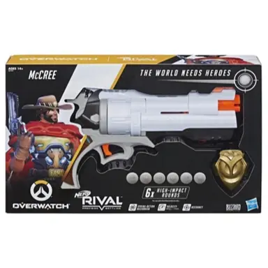 Overwatch McCree Nerf Rival Blaster with Die Cast Badge and 6 Overwatch Nerf Rival Rounds