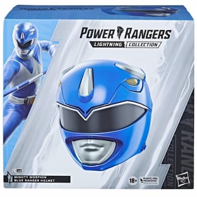 Power Rangers Lightning Collection Mighty Morphin Blue Ranger Premium Collector Helmet Full-Scale for Display, Roleplay, Cosplay