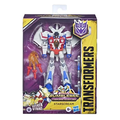 Transformers Bumblebee Cyberverse Adventures Toys Deluxe Class Starscream Action Figure, Seeker Strike Action Attack, 5-inch