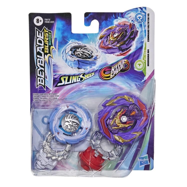 Beyblade Burst Surge Dual Collection Pack Hypersphere Command Valtryek V5, Slingshock Morrigna M4 Battling Game Top