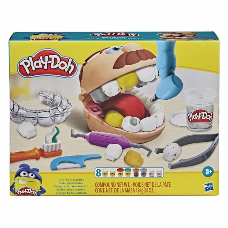 Play-Doh Drill 'n Fill Dentist Toy for Kids 3 Years and Up with 8 Modeling Compound Cans, Non-Toxic, Assorted Colors 