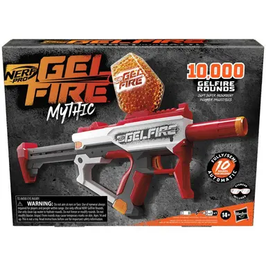 Nerf Pro Gelfire Mythic Blaster, 10,000 Gelfire Rounds, Hopper, Rechargeable Battery