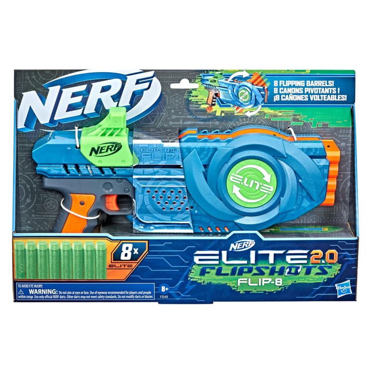 Nerf Elite 2.0 Flipshots Flip-8 Blaster, 8 Dart Barrels Flip to Double Your Firepower, 8-Dart Capacity, 8 Nerf Darts