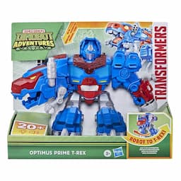 Transformers Dinobot Adventures Optimus Prime T-Rex with Lights and Sounds, 9+-inch Toy, Ages 3 and Up