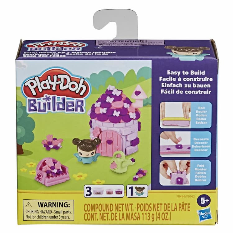 Play-Doh Builder Fairy House Toy Building Kit for Kids 5 Years and Up with 3 Non-Toxic Play-Doh Colors 