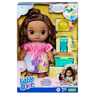 Baby Alive Fruity Sips Doll, Lemon, Pretend Juicer Baby Doll Set, Kids 3 and Up, Brown Hair